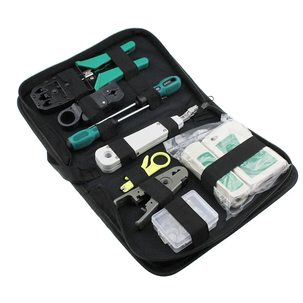 11szt/zestaw RJ45 RJ11 RJ12 CAT5 CAT5e Przenośny zestaw narzędzi do naprawy sieci LAN Tester kabli Utp i szczypce do zaciskania wtyczek PC