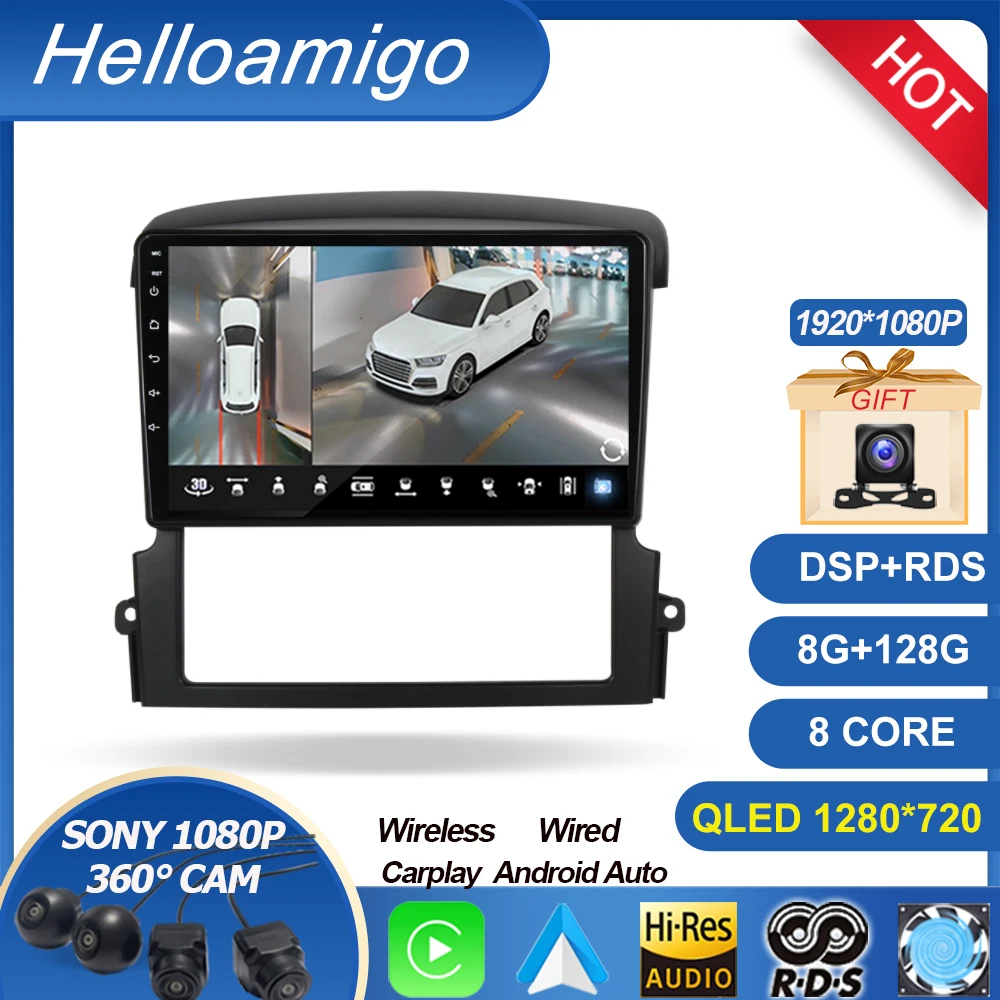 for Kia Sorento BL 2002-2011 Car Radio Stereo Android 13 Multimedia Video Player GPS Navigation QLED Screen Carplay 4G