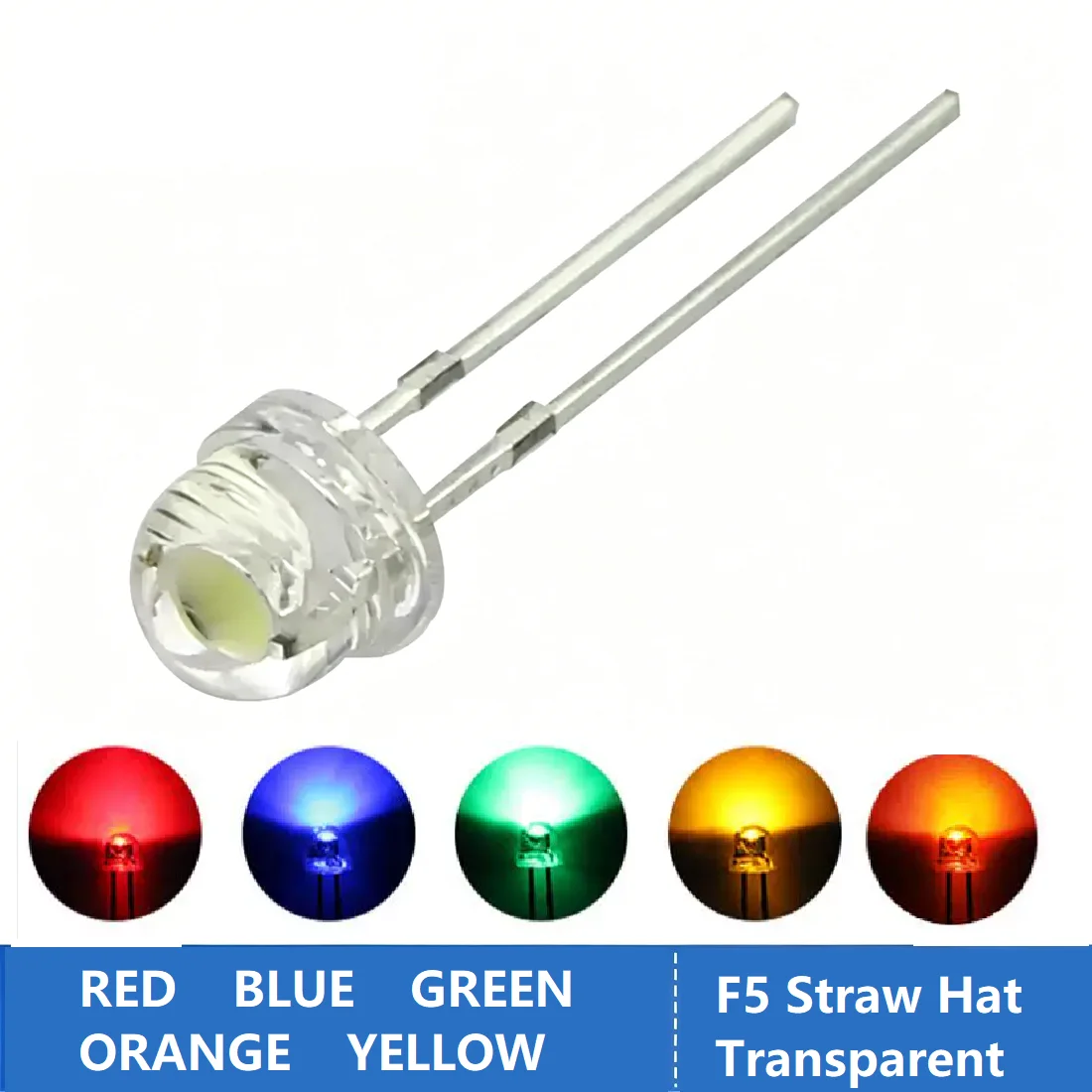 LED F5 Straw Hat Transparent  (RED/BLUE/GREEN/ORANGE/YELLOW) 10PCS/LOT