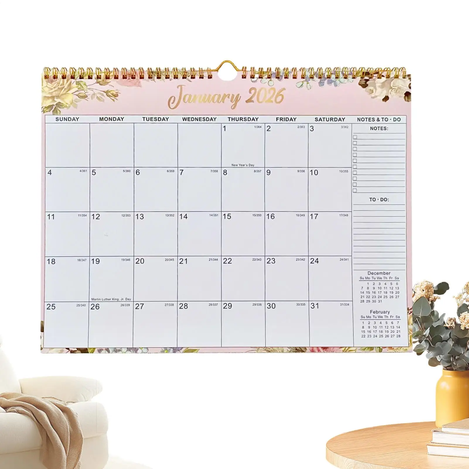 2026 Flower Planner Wall Calendar 18 Month January 2026 - June 2027 Double Coil Binding Large Desk Calendar For Office Home