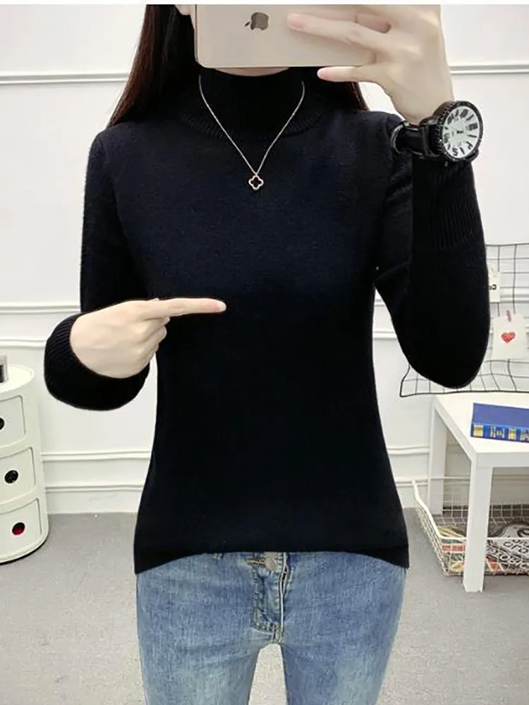 2024 New Fall High Turtleneck Women's Sweater Winter Slim Sexy Pulls Base Shirt Tops Long Sleeve Soft Thick Warm Jumper Jersey 