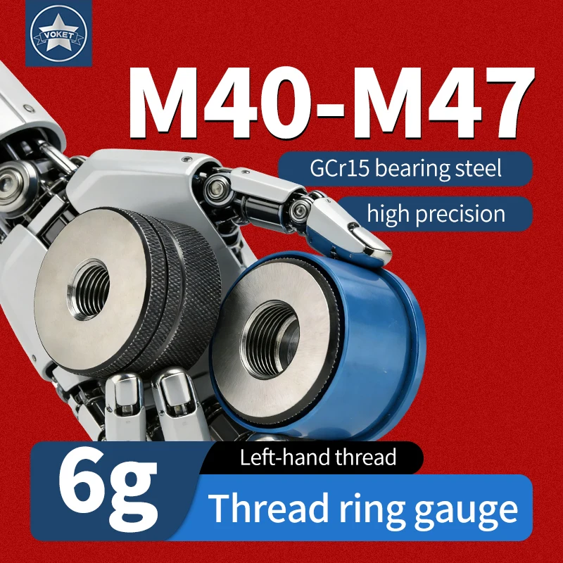 VOKET TAP 1SET(1*GO+1*NOGO) 6g Left Hand M40-M47 Metric Left Fine Tooth Thread Ring Gauge Measure ToolsX0.5/0.75/1/1.25/1.5/2/3