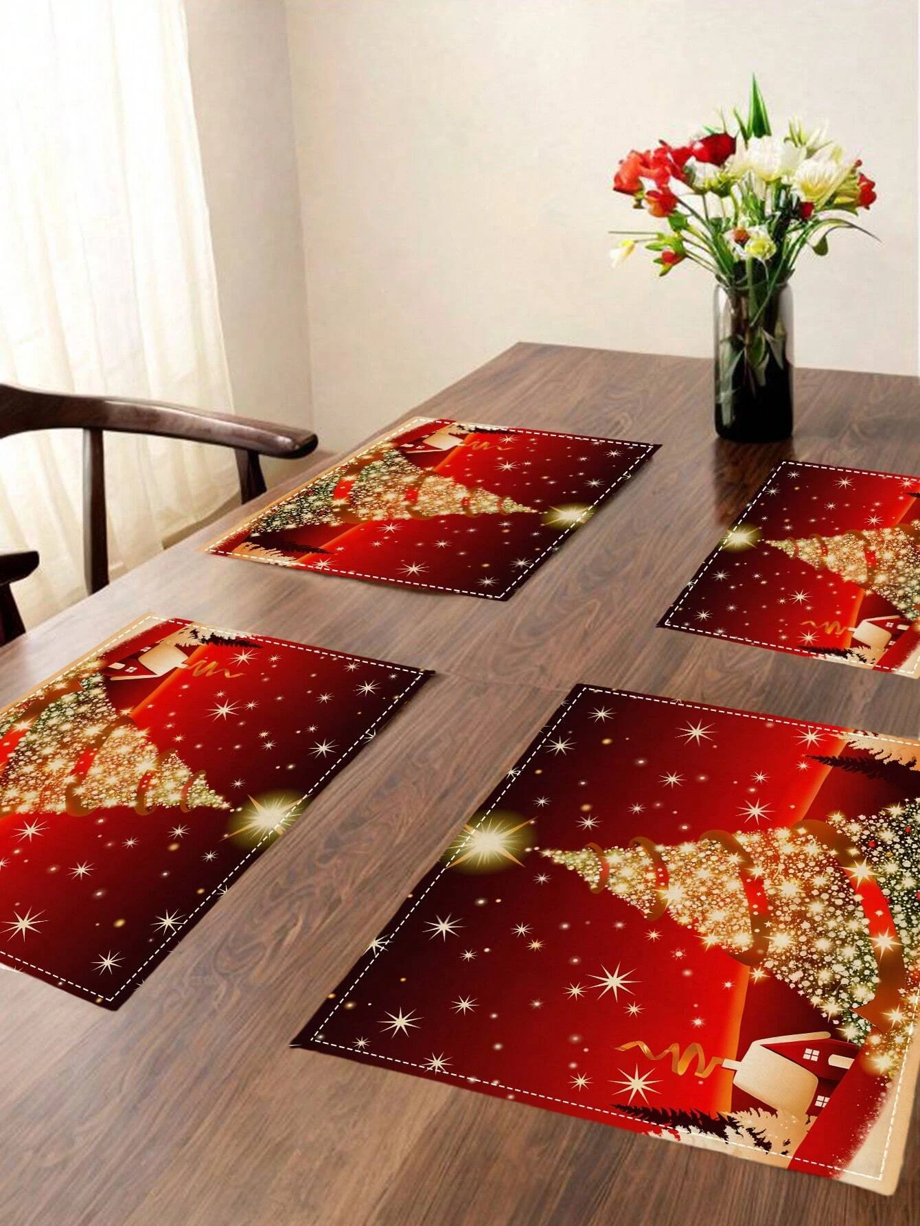 2/4/6 قطعة من مفارش شجرة عيد الميلاد والكتان على شكل ندفة الثلج |   مقاومة للحرارة، غير قابلة للانزلاق، قابلة للغسل |   مطبخ عطلة مستطيل