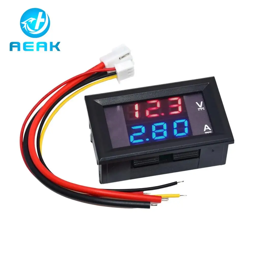DC 0-100V 10A Digital Voltmeter Ammeter Dual Display Voltage Detector Current Meter Panel Amp Volt Gauge 0.28" Red Blue LED