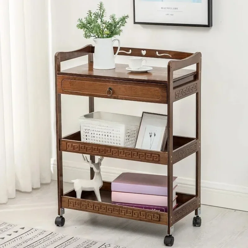 A  Beauty trolley Shelf Tool cart Bamboo solid wood three-layer hair and nail salon locker