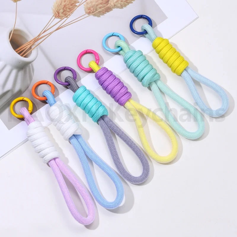 Creative Braided Iridescent Rope Keychain Carabiner Key Ring For Backpack Pendant Accessorie Hanging Cord Jewelry Good Gift