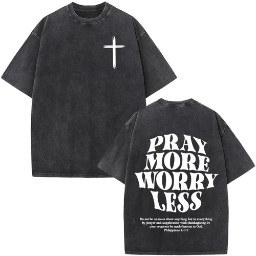 Camisetas laadas con versículo bíblico de fe cristiana de Jesús sobre el miedo, camisetas Vintage de gran tamaño a la moda para hombres y mujeres, camiseta Harajuku