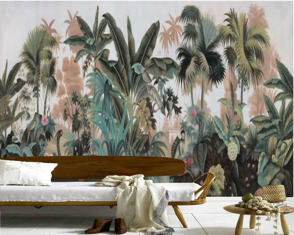 

Papel de parede custom tropical plant palm tree, leaves wallpaper mural,living room tv wall bedroom home decor