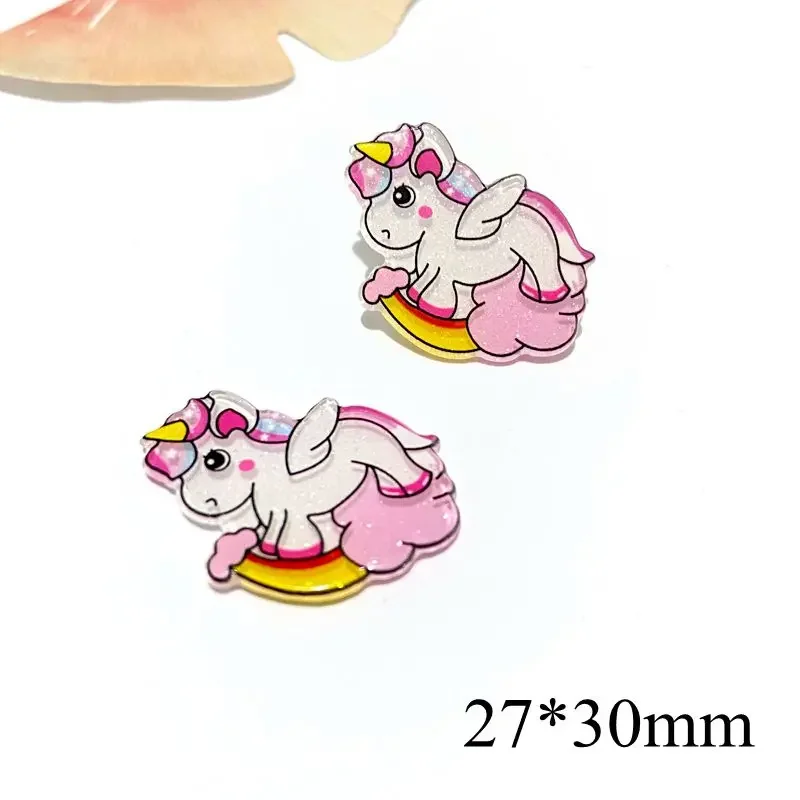 10Pcs/lots New Planar Unicorn Rainbow Flatback Cartoon Decorations DIY Arts Crafts Sticker Accessories Glitter  Bow Resin image 3