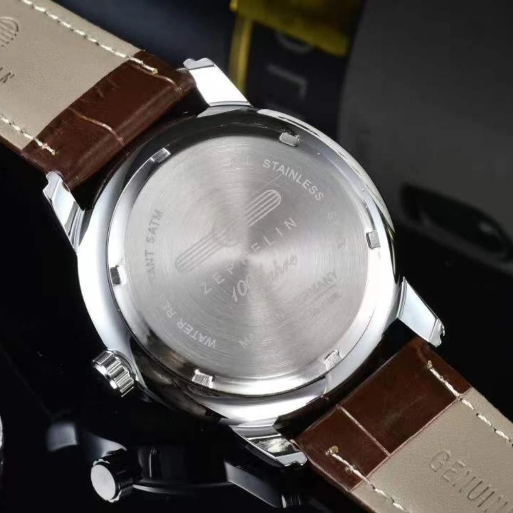 2025 Новые модные часы Zeppelin, 3-контактные роскошные мужские часы с кожаным ремешком и датой, деловые часы для отдыха, спорта, кварцевые наручные часы