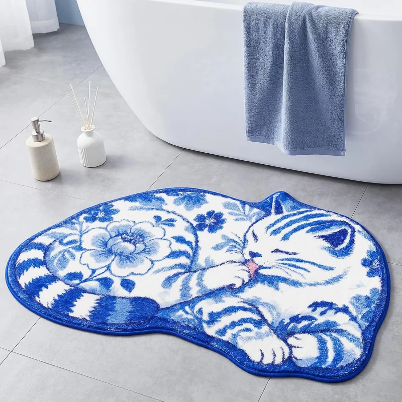 VIKAMA Niedlicher Katzen-Badezimmerteppich, weiche, flauschige Badewannenmatte für Schlafzimmer, Wohnzimmer, Bodenbelag, Geschenk für Katzenliebhaber, Heimdekoration