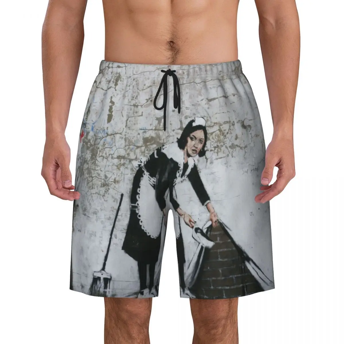 Custom Sweep It Under The Carpet costume da bagno Mens Quick Dry Board Shorts Banksy Street Pop Art costumi da bagno abiti Boardshorts