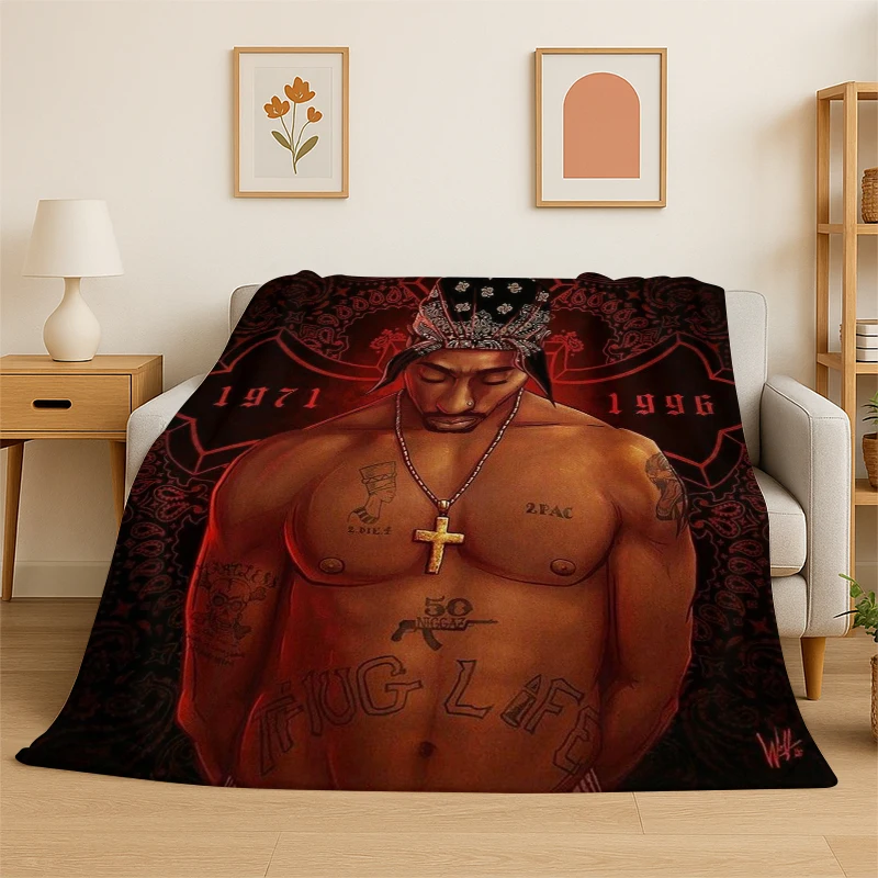 Rapper Eminem Tupac 19pac Hip Hop Rap God Flannel Blanket Soft Warm Throw Blanket for Bedroom Living Room Bed Travel Picnic