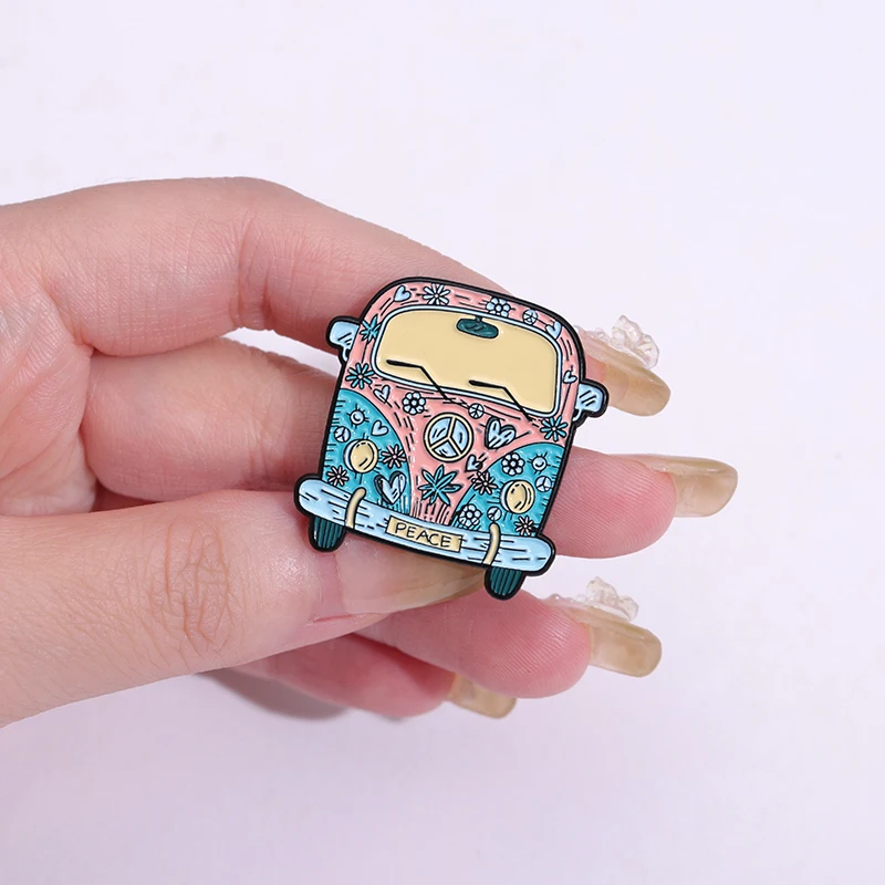 Cartoon Car Enamel Pin Lapel Flower Bus Metal Badges Hat Sweater Custom Gift Men Women Friends Lapel Jewelry Accessories