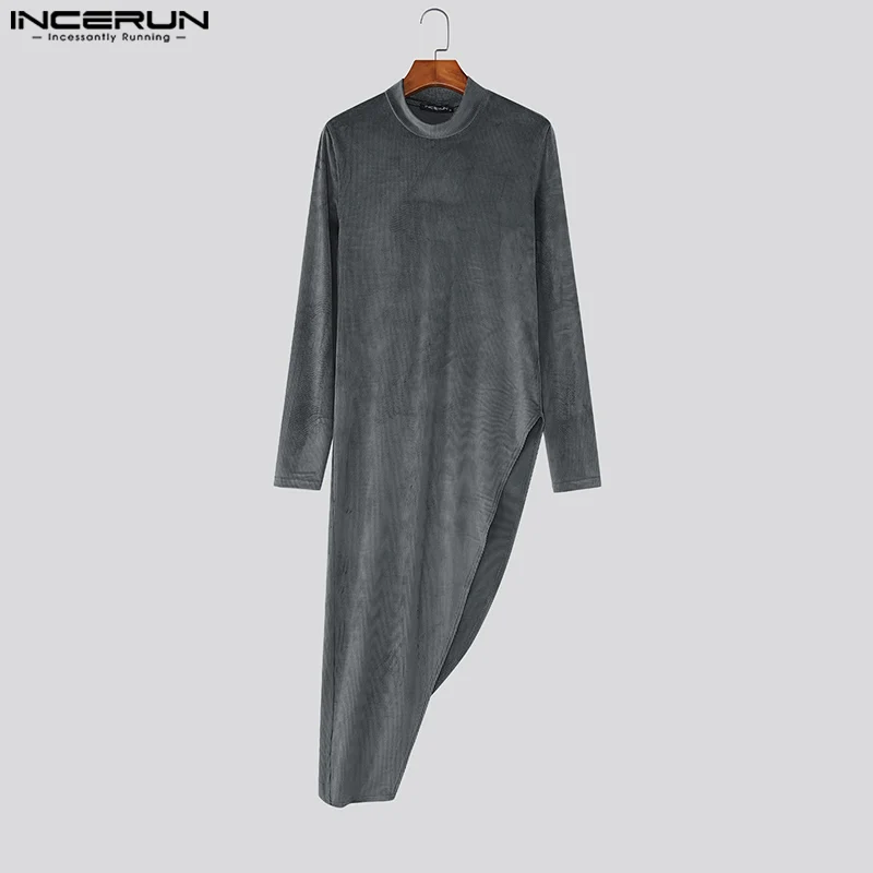 

INCERUN Мужская футболка нестандартной формы, велюровая водолазка с длинным рукавом, повседневные длинные стильные футболки, мужские уличные однотонные модные мужские костюмы