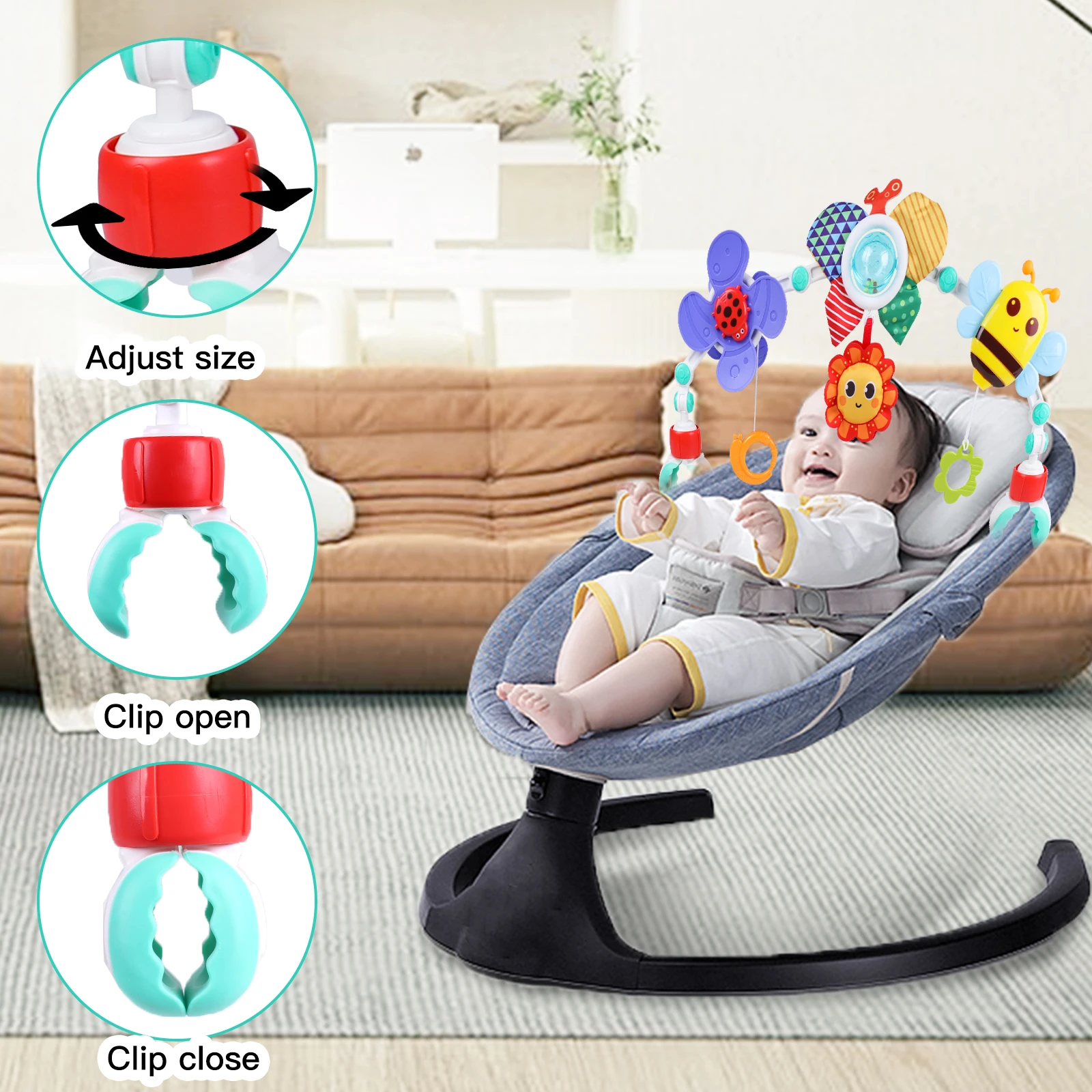 Baby Play Arch Crib Toy,Pram Foldable HangingMobile Toys W/ Rattle,for Newborn Toddler Stroller Car Seat Pushchair 0-12Month