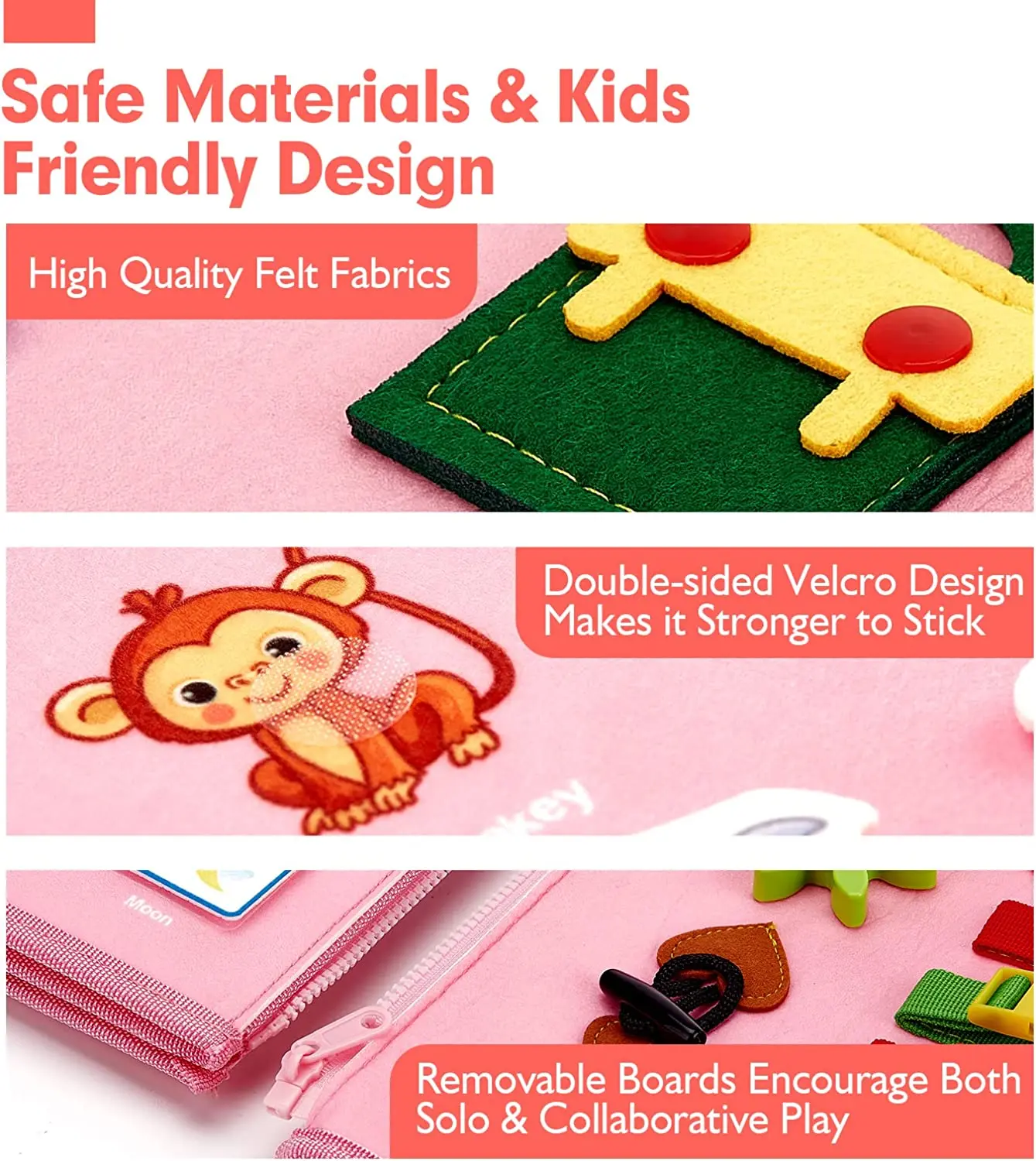 Montessori Toddler Busy Board Educational Activity for Basic Dress Motor Skills Baby Learning Toys for Travel