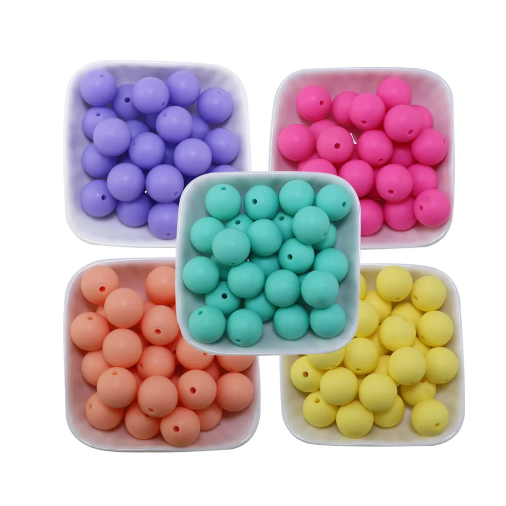 New Colors 20Pcs Fluorescent Purple Peach Mustard Bisque 15mm Silicone Beads Round Loose Balls For Pens Making Keychain Jewelry