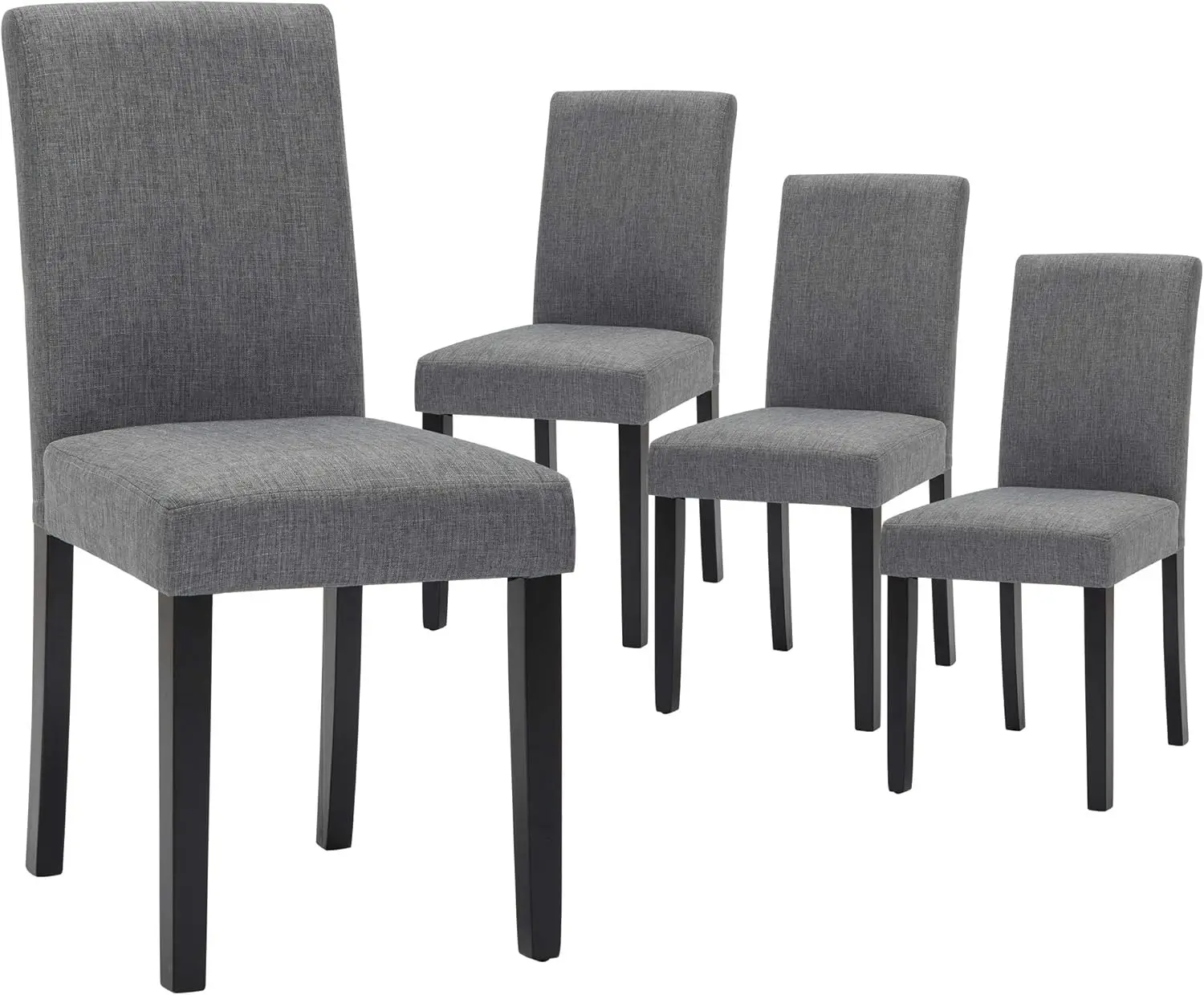 Lot de 4 chaises de salle à manger classiques en tissu gris, avec pieds en bois massif