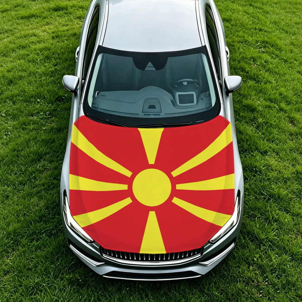 3.8x5.3ft North Macedonia Car Hood Cover Flag Swiss Confederation Car Bonnet Banner Elastic Fabrics Windproof