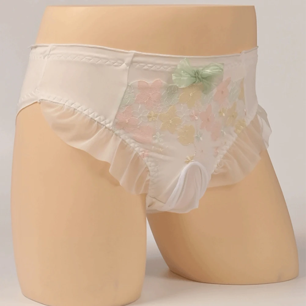 للرجال سراويل داخلية حلوة للرجال سراويل داخلية سيسي ملابس نوم وردية منتفخة ملابس داخلية على الطراز الجنسي تصميم زهور شفافة