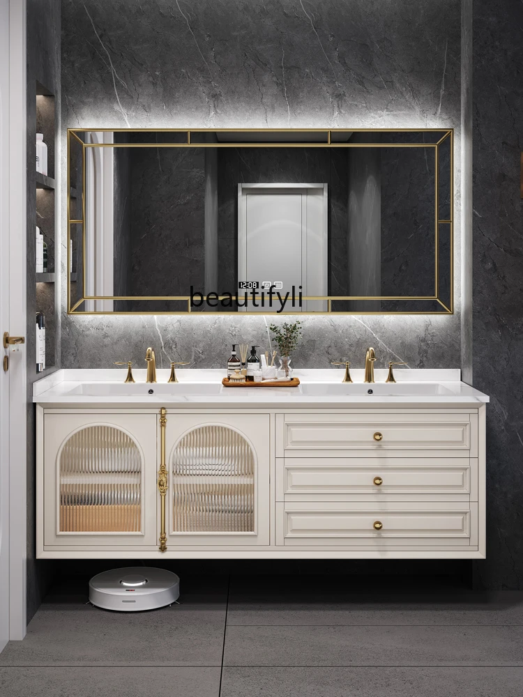 

Bathroom Cabinet Combination Stone Plate Seamless Bathroom American Wash Basin Washstand Bathroom Cabinet