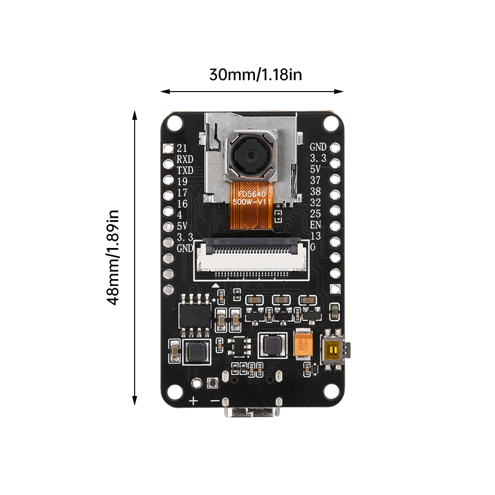 ESP32-CAM 개발 보드 와이파이 블루투스 모듈 모듈, CH340X OV5640 AF-72mm 카메라, 500W 픽셀, C타입 광 센서