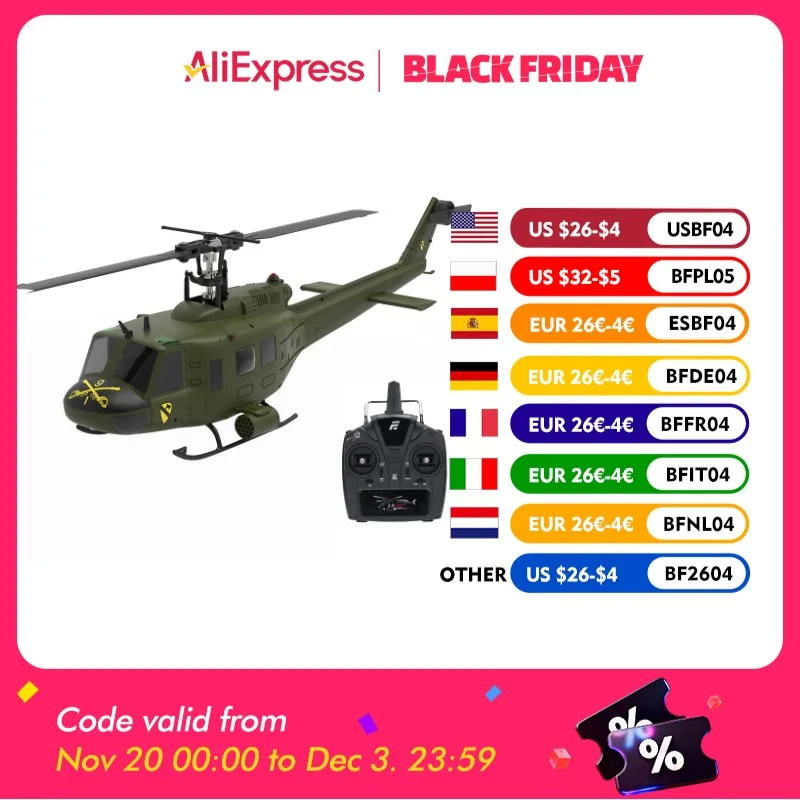 Eachine E190 1:34 UH-1 HUEY Scale 2.4G 6CH GPS Altitude Hold Optical Flow Positioning Dual Brushless Motor RC Helicopter