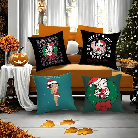 B-Bettys-boops Christmas Pillow Case Short plush Double-sided Print Square Throw Pillow Covers Sofa Home Cushion Decor