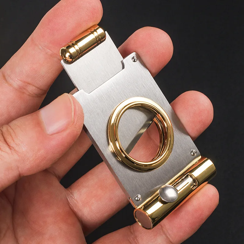 Stainless Steel Cigar Cutter Hole Puncher, Multi-functional Two-in-one Cigar Knife, Portable Cuban Cigar Accessory