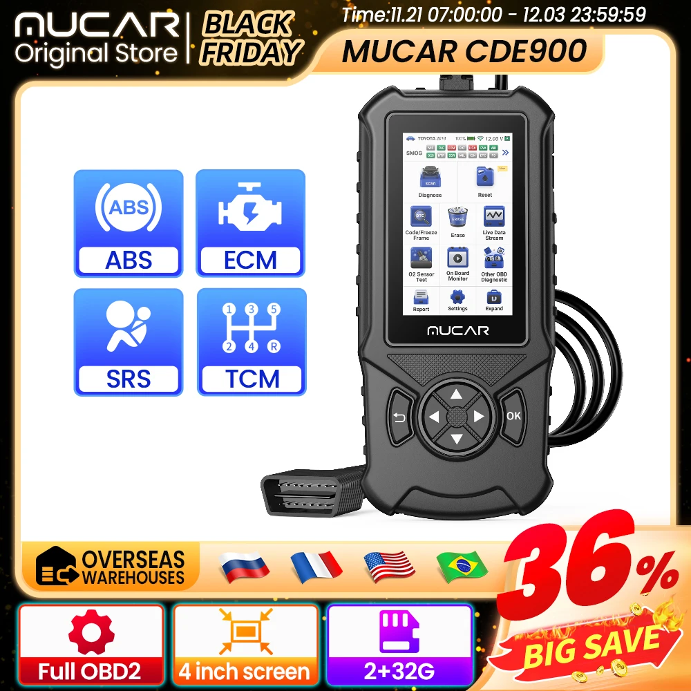 MUCAR CDE900 OBD2 Scanner automotivo Diagnostic tools with ABS SRS TCM Engine 4 System 28 reset scan tool Code Reader WIFI 16G