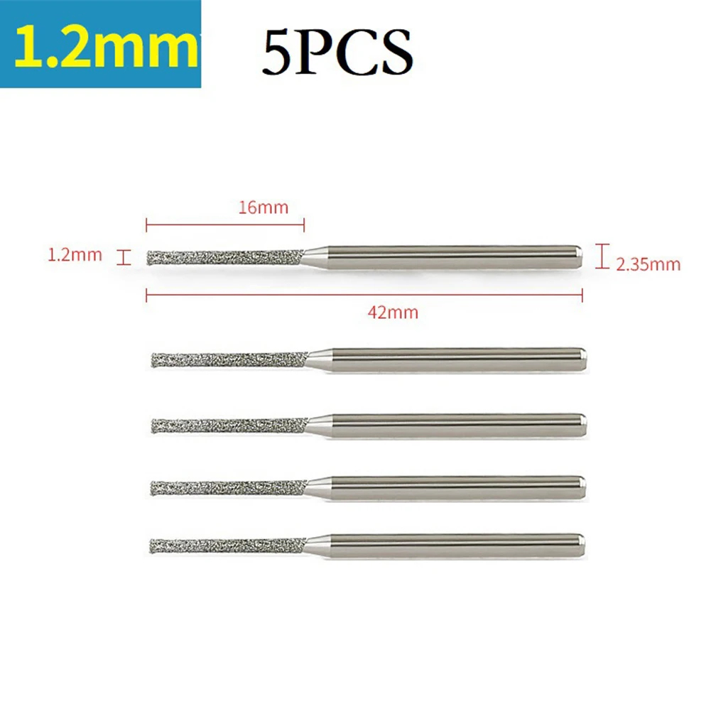 シャンク付きダイヤモンドコーティングされたドリルビット,琥珀色の翡翠ジュエリー,0.8mm, 1mm, 1.2mm, 1.5mm, 1.8mm, 2mm, 2.5mm, 5個