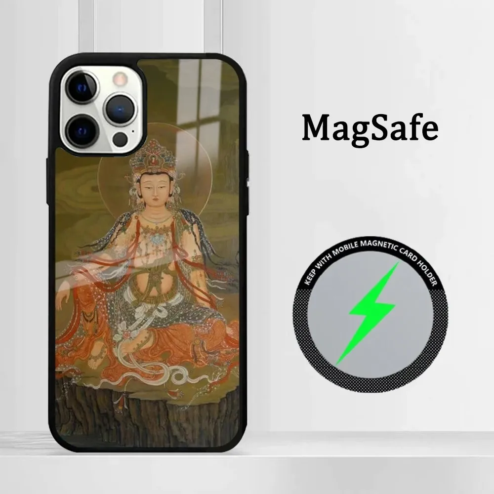 Buddhism Buddha Statue Gautama Om Hamsa Zen Phone Case For iPhone16 15 14 13 12 11 Pro Max Plus Mini Mirror Magnetic Cover