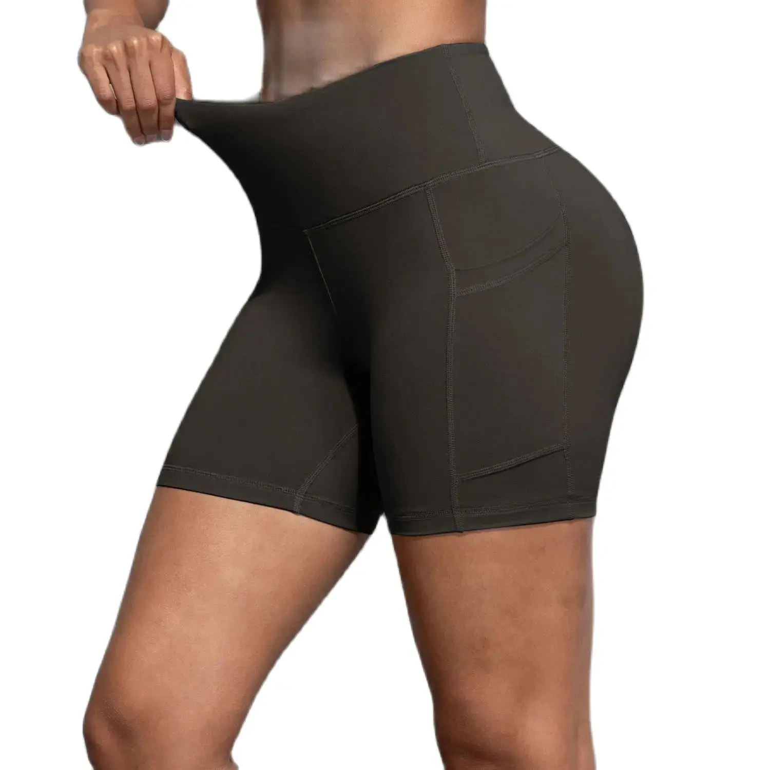 CHRLEISURE Yoga Shorts with Pockets High Waist Butt Lifting Cycling Tight Elastic Slim Running Fitness Women Shorts Sportswear image 3