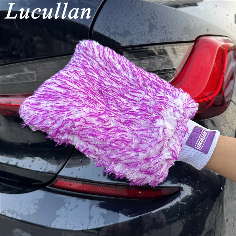 Customized Logo Premium Purple Microfiber Glove Super Absorbency Foam Stitch Inner Lining Car Wash Mitt