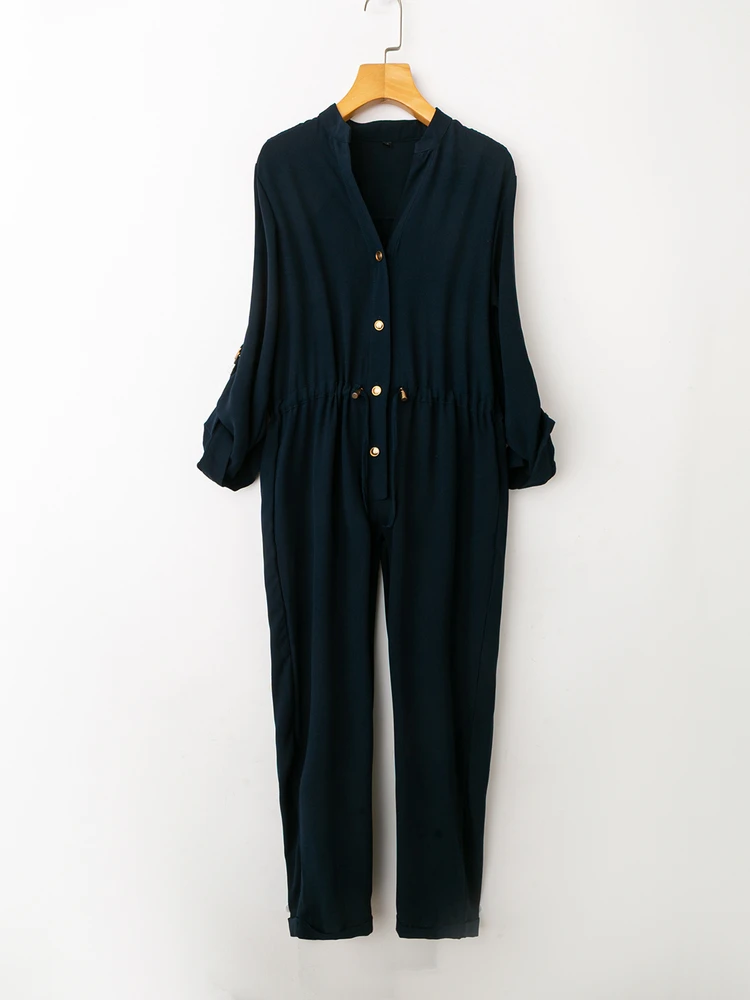 

Модный повседневный комбинезон с длинными рукавами в корейском стиле, весенне-осенний, с высокой талией, прямые брюки, на пуговицах