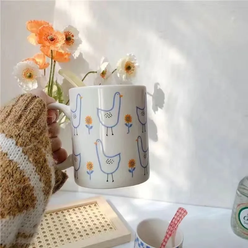 French Cream Bear Mug, Large Capacity Retro Coffee Cups, Animal Cartoon Ceramic Cup Breakfast Milk Mugs, Couple Festival Gift