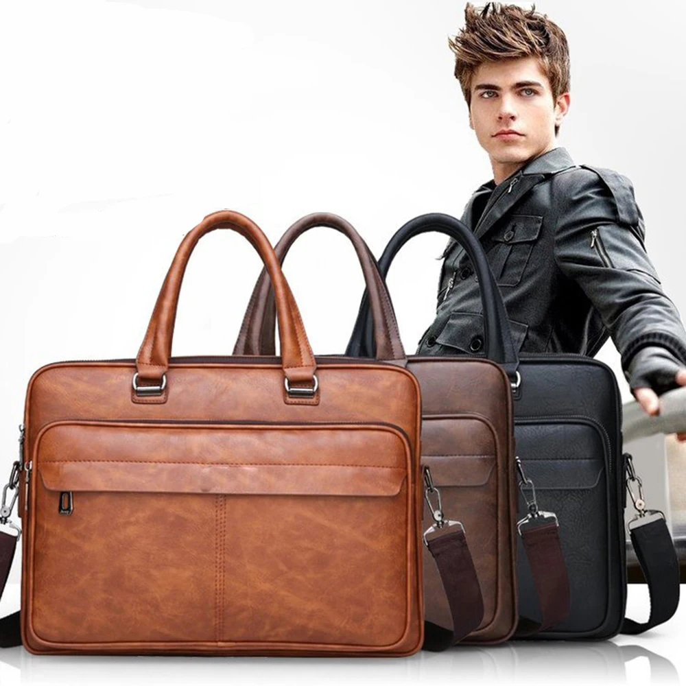 

Vintage PU Leather Men Briefcase Bag Executive Handbag For Documents Male Business Shoulder Messenger Laptop Man