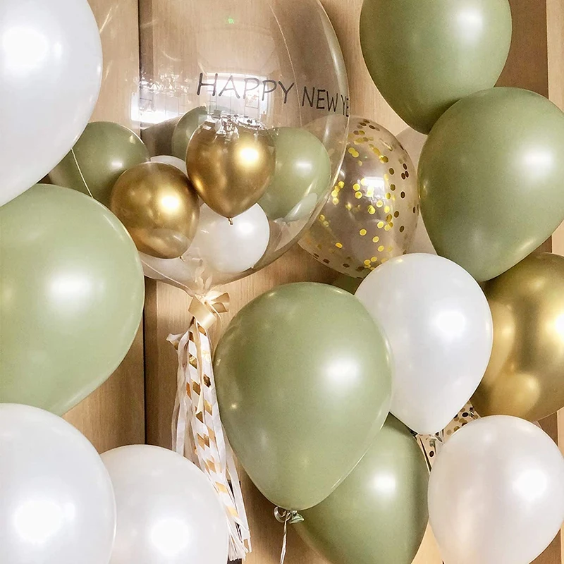 1Set palloncini eucalipto perla oro bianco coriandoli palloncino matrimonio Baby Shower decorazioni per feste di compleanno verde oliva