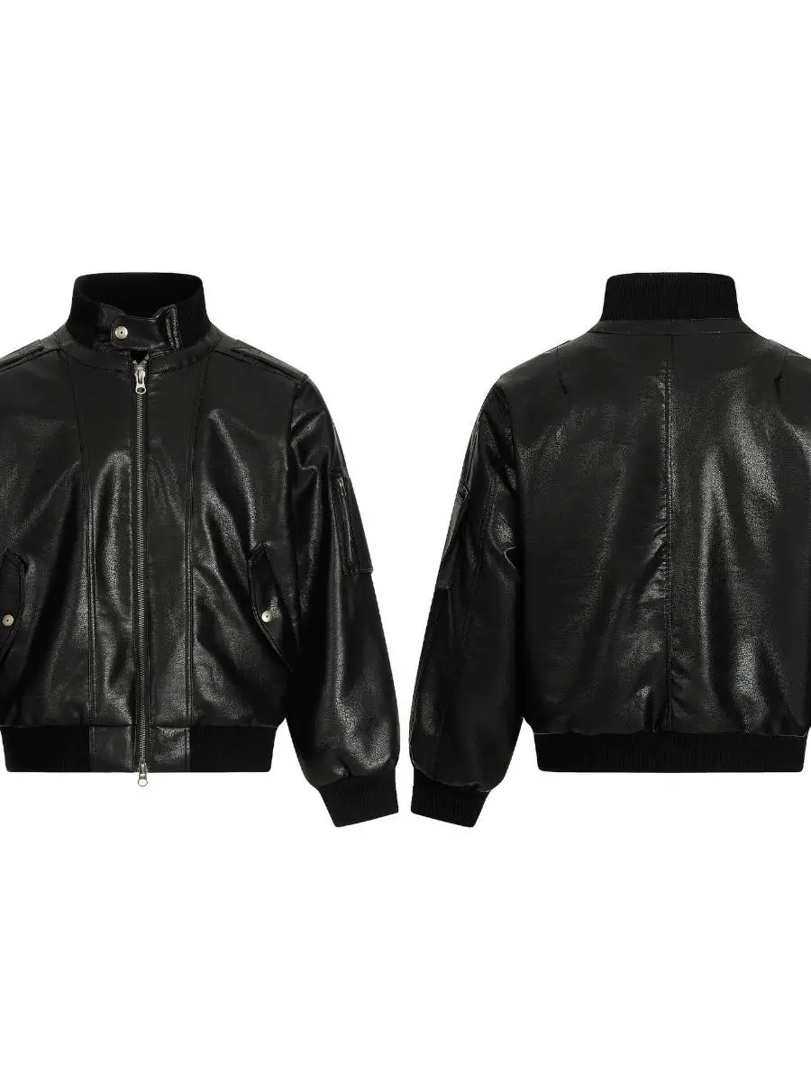 

American Retro Loose PU Leather Jaet Men's Women's Cool Motorcycle Casual Leather Coat Zipper Tanned Leather Resistant to D...