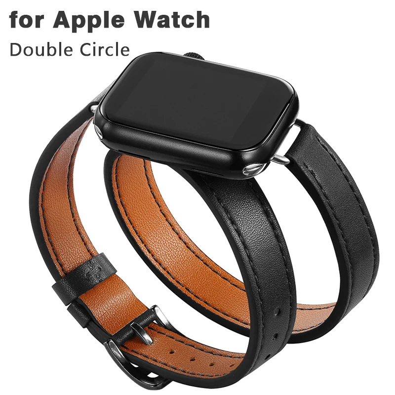 Correa de cuero de doble recorrido para Apple Watch ultra band 49mm 45mm 42mm 44mm Series 8 7 6 Se 5 4 3 2 Iwatch 38mm 40mm Correa 41mm