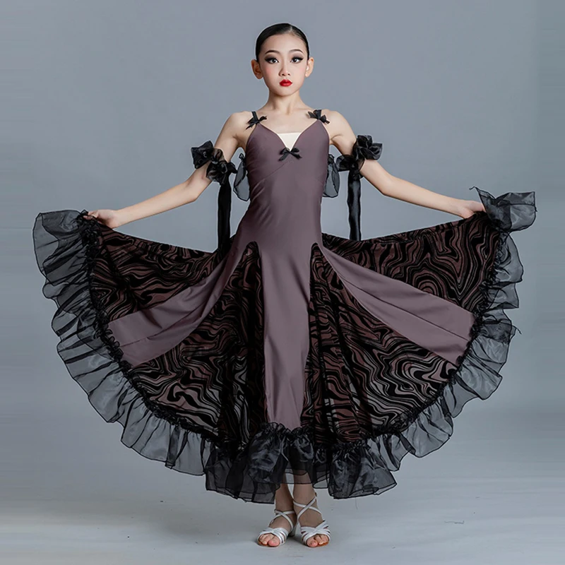 

New Girls Ballroom Dance Competition Dresses Sleeveless Tango Dancing Stage Costume Children Standard Practice Dress VDB6177