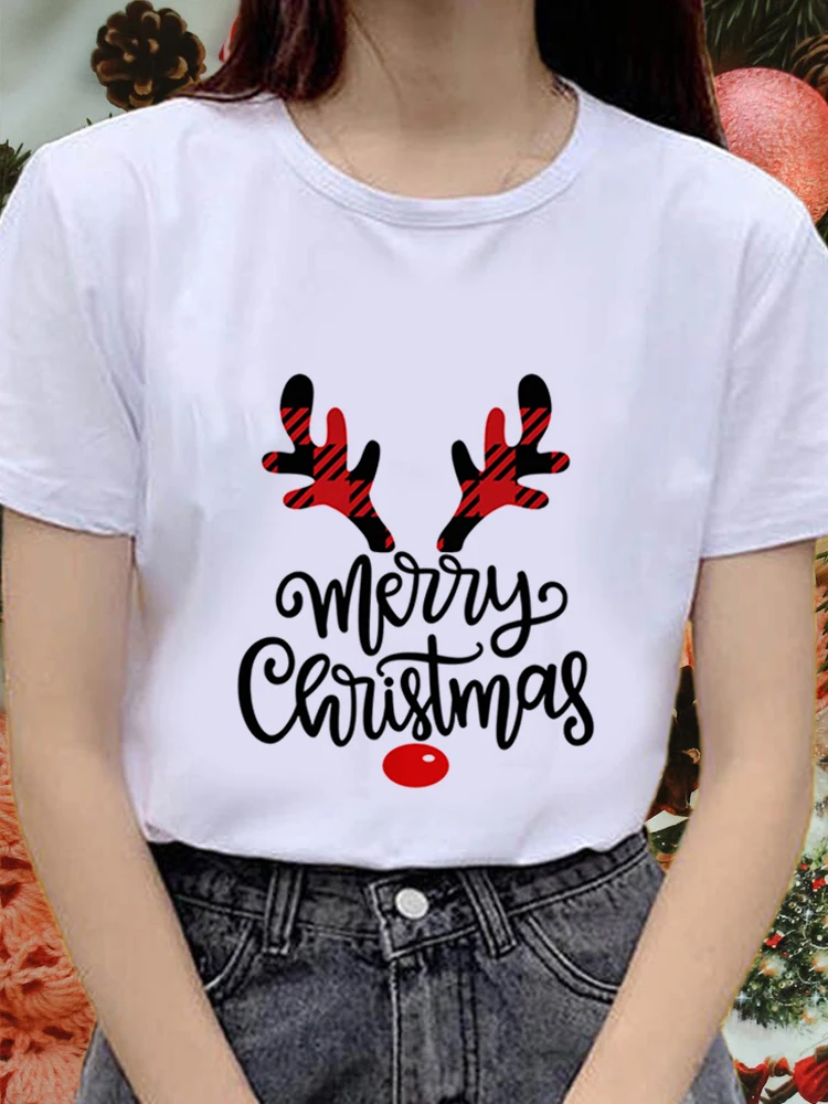 Christmas Fashion Short Sleeve Trend Top Santa Claus Snowman Print Graphic Tee Printing Casual Style T-Shirts Clothes New Year