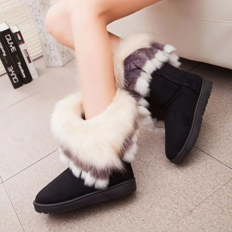 Womens Snow Boots Chunky Pink Mid Calf Shoes For Women Platform Moon Half High Furry Pu Chic Point Hot And Low Price Comfrtable