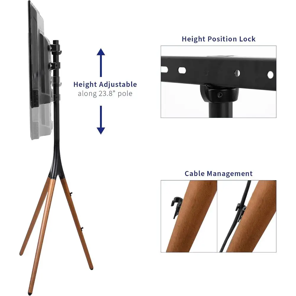Artistic Easel 45 to 65 inch LED LCD Sn, Studio TV Display Stand, Adjustable TV Mount with Swivel and Tripod Base, Black Bracket - view 4
