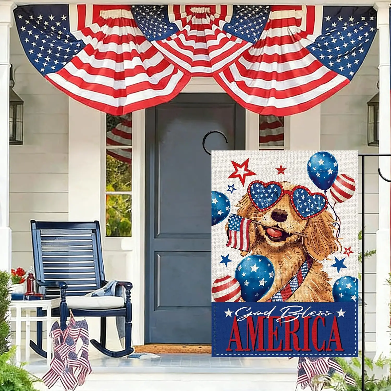 4th of July Patriotic Golden Retriever Dog Decorative Garden Flag, Christian God Bless America Pet Small Yard Outside Decora AAS