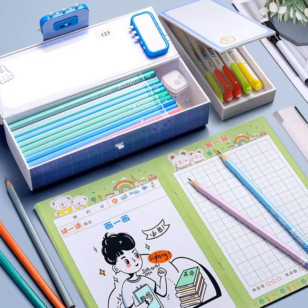 Kinder Große Kapazität Schule Liefert Desktop Lagerung Fall Student Bleistift Fall Stift Fall Mit Passwort Lock Schreibwaren Fall