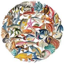 50pcs Marine Life Sticker Fish Crab Shell PET Waterproof Stickers For Water Bottles Laptop Skateboard Scrapbook Decal