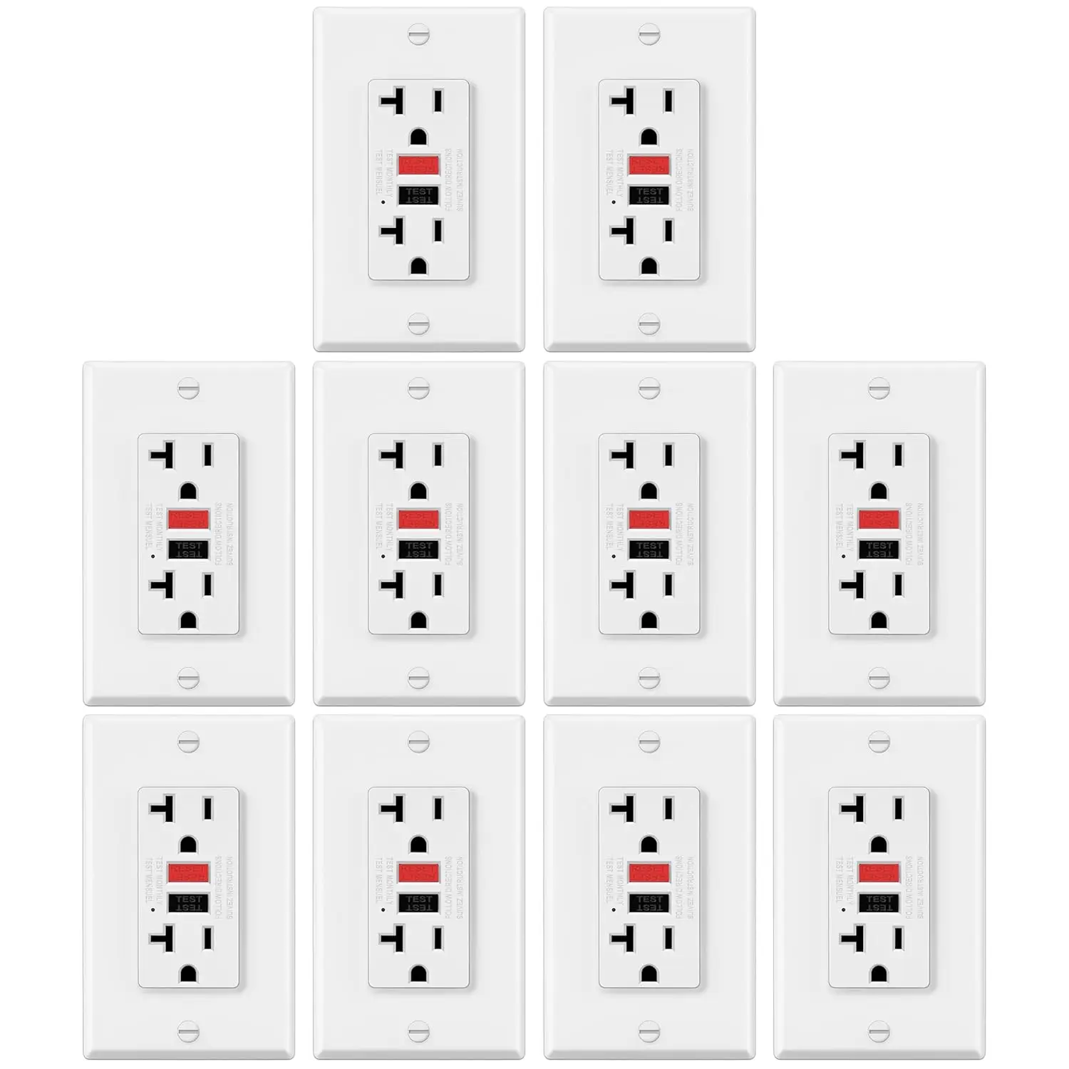 10 Pack GFCI Outlets 20 Amp, Non-Tamper Resistant,Receptacles withGround Fault Circuit Interrupter