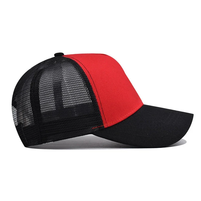 Custom 5 Panels Cotton Mesh Trucker Hat Breathable Baseball Cap Summer Sunshade Women Men Snapback Mesh Hat Cap Bone Wholesale